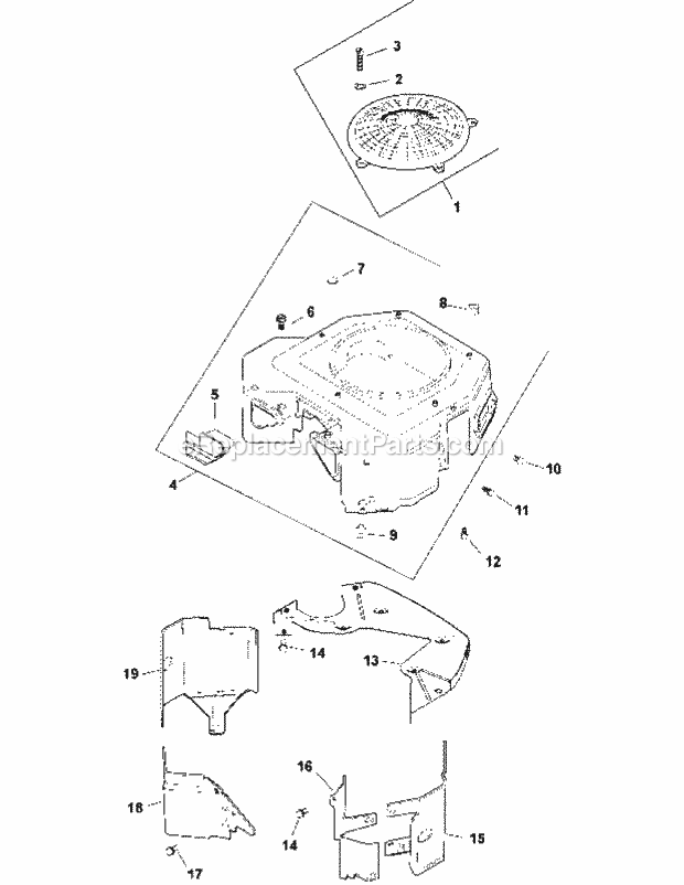 Kohler Cv730-0055 Blower Housing & Baffles Diagram and Parts List for M48-KH 53AH8CT2050-25HP Cub Cadet Lawn Tractor